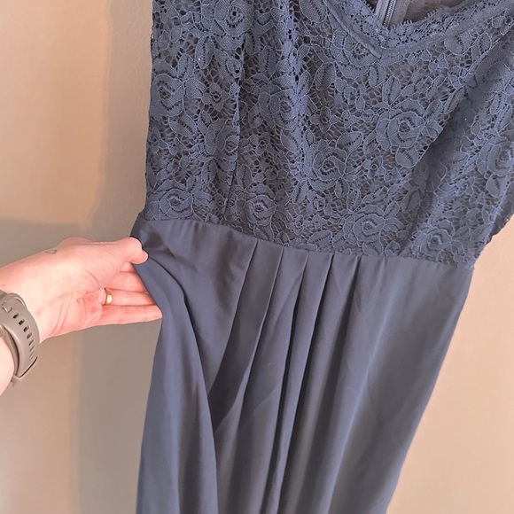 Navy Lace-Top Maxi Dress - Small - Bridesmaid Dress - Prom - Formal - Cap Sleeve - Picture 9 of 10